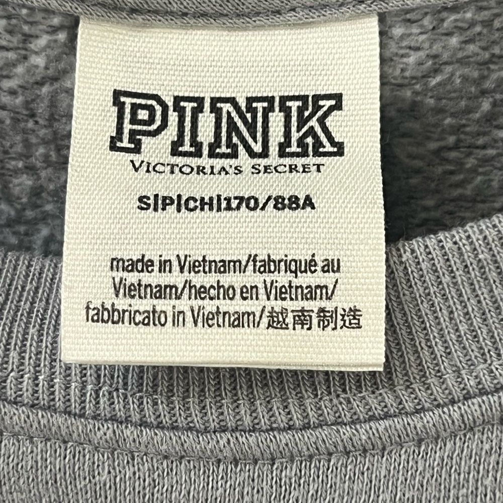 PINK Victoria's Secret Gray Crewneck Sweatshirt with Green Logo Sz Small - Picture 6 of 8